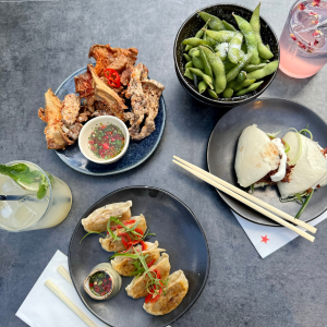 Wagamama dishes spread on a table